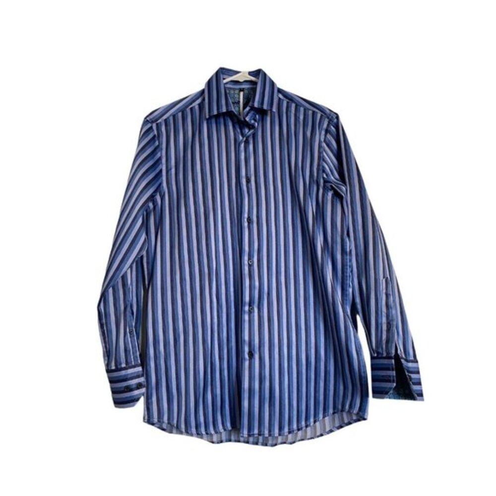 Luchiano Visconti Casual Shirt Mens Small Striped Shirt blue Long Sleeve 36/38